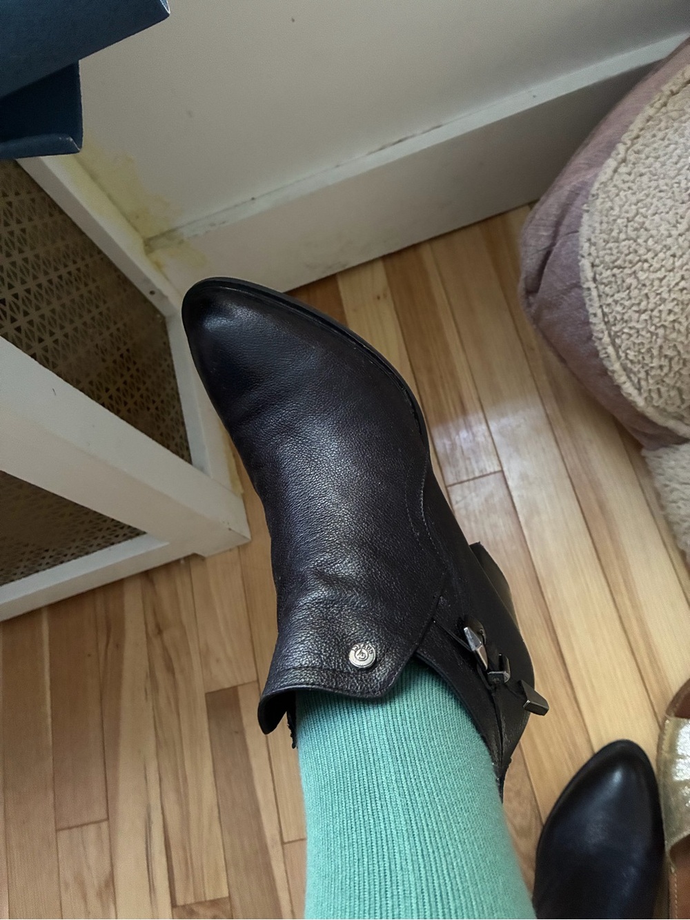 Women's Black Leather Ankle Boot with Buckle Accent